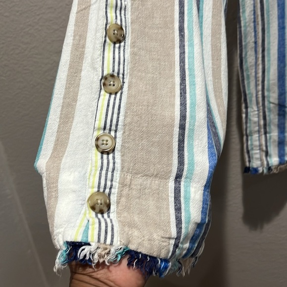 Hope & Harlow Pants Womens Size 8 High Waist Striped Multi Color Linen Blend - Picture 6 of 10